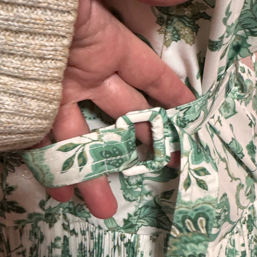 Anthropologie Current Air Green Floral Micro Ruffle Dress M - Picture 4 of 10